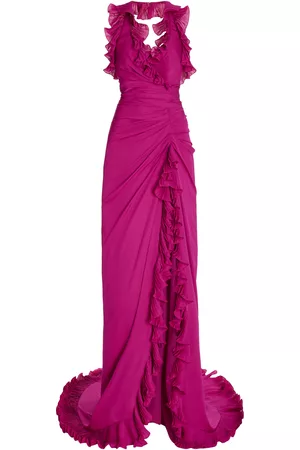 Oscar de la Renta Women Party Dresses - Women's Ruffled Silk-Georgette Gown - Purple - US 2 - Moda Operandi