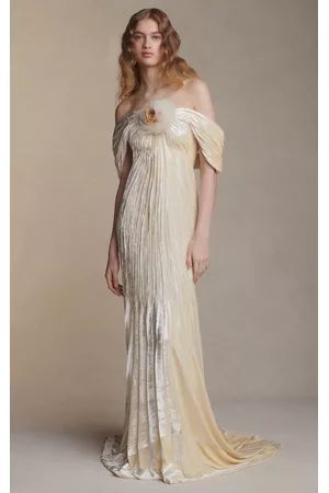 Danielle Frankel Women Wedding Dresses - Women's Suki Draped Pleated Velvet Gown - Off-White - US 00 - Only At Moda Operandi