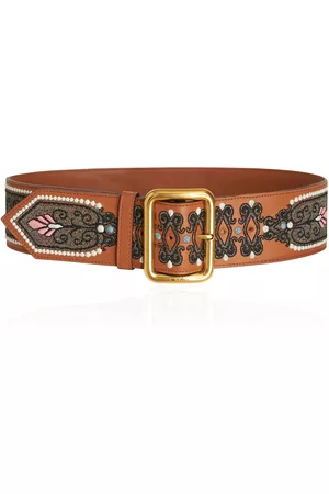 Etro Women Belts - Women's Cintura Donna Asta Ricamata Leather Belt - Brown - 80 cm - Moda Operandi