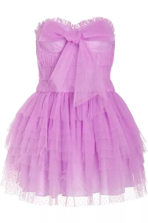 LOVESHACKFANCY Women Party Dresses - Women's Faron Bow-Embellished Tulle Mini Dress - Purple - US 0 - Moda Operandi
