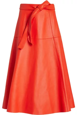 Oscar de la Renta Women Leather Skirts - Women's Leather Midi Skirt - Red - US 0 - Moda Operandi