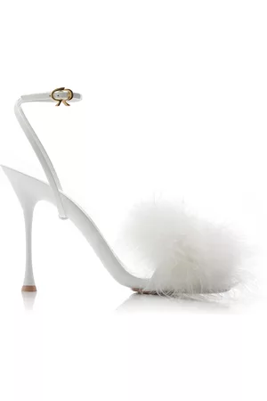 Gianvito Rossi Women Patent Leather Shoes - Women's Spice Feather-Trimmed Patent Leather Sandals - White - IT 37 - Moda Operandi