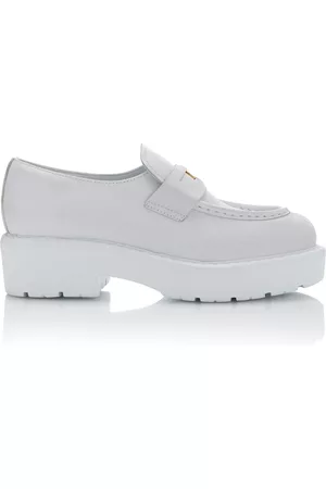 Miu Miu Women Loafers - Women's Decollete Leather Loafers - White - IT 36 - Moda Operandi