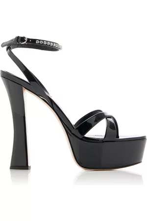 Miu Miu Women Sandals - Women's Décolleté Crystal-Embellished Leather Platform Sandals - Black - IT 37 - Moda Operandi