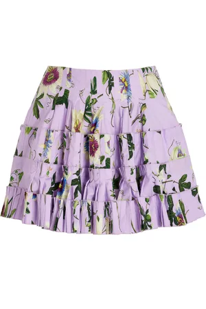 Oscar de la Renta Women Maxi Pleated Skirts - Women's Pleated Passionflower Cotton Mini Skirt - Multi - US 4 - Moda Operandi