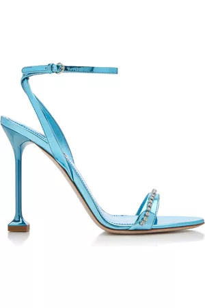 Miu Miu Women Sandals - Women's Crystal-Trimmed Metallic Leather Sandals - Blue - IT 36 - Moda Operandi