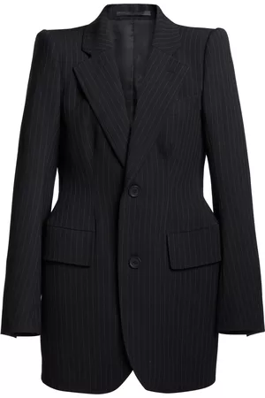 Balenciaga Women Cropped Jackets - Women's Pinstriped Twill Hourglass Jacket - Black - FR 34 - Moda Operandi