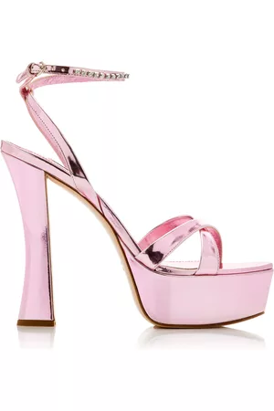 Miu Miu Women Sandals - Women's Décolleté Bejeweled Leather Platform Sandals - Pink - IT 37 - Moda Operandi