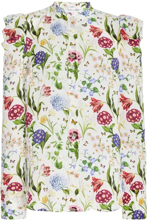 Oscar de la Renta Women Tops - Women's Puff-Sleeve Floral Silk Top - Print - US 0 - Moda Operandi
