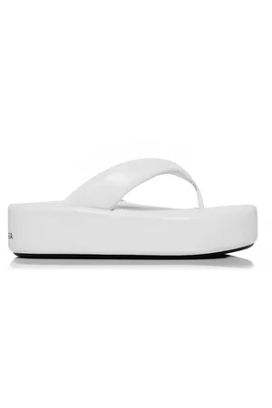 Balenciaga Women Sandals - Women's Rise Platform Leather Thong Sandals - White - IT 36 - Moda Operandi