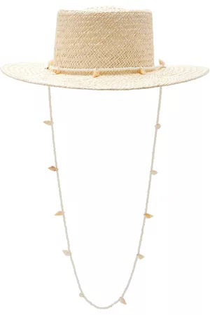 Lack of Color Women Hats - Women's Seashell-Trimmed Raffia Boater Hat - Neutral - S - Moda Operandi
