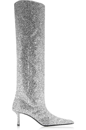 Alexander Wang Women Knee High Boots - Women's Viola Glittered Leather Knee Boots - Silver - IT 37 - Moda Operandi