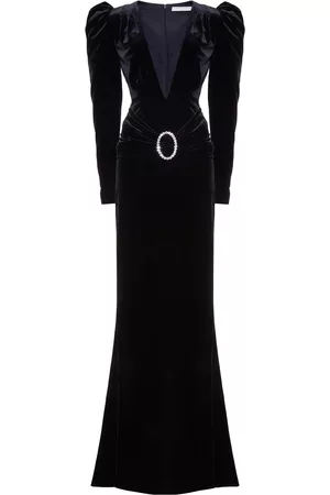 Alessandra Rich Women Party Dresses - Women's Crystal Buckle Velvet Gown - Black - IT 38 - Moda Operandi
