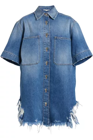 Stella McCartney Women Short Sleeve - Women's Distressed Denim Button-Down Shirt - Blue - IT 36 - Moda Operandi