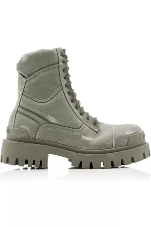 Balenciaga Women Boots - Women's Strike Canvas Combat Boots - Green - IT 36 - Moda Operandi