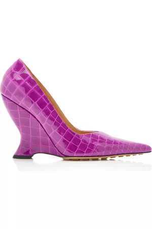 Bottega Veneta Women Pumps - Women's Croc-Embossed Leather Wedge Pumps - Fuchsia - IT 36 - Moda Operandi