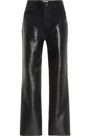 AGOLDE Women Straight Jeans - Women's Harley Leather-Paneled Rigid High-Rise Straight-Leg Jeans - Black - 25 - Moda Operandi
