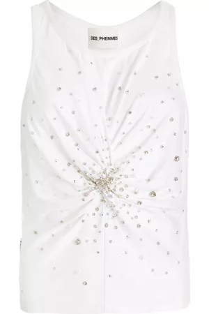 Des Phemmes Women Tank Tops - Women's Embroidered Cotton Jersey Wrapped Top - White - IT 38 - Moda Operandi