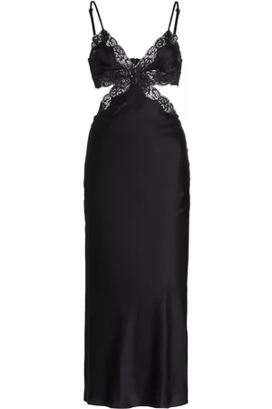 Alexander Wang Women Midi Dresses - Women's Lace Cutout Silk Midi Dress - Black - US 4 - Moda Operandi