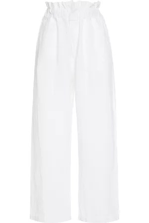 POSSE Women Baggy Pants - Women's Exclusive Ducky Oversized Paperbag-Waist Linen Pants - White - XS - Moda Operandi