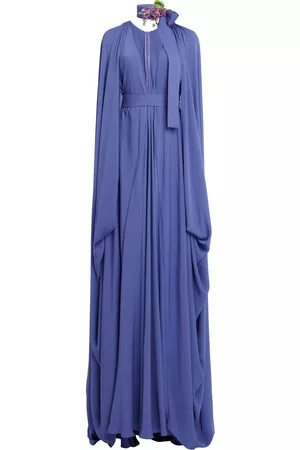 Elie saab Women Maxi Dresses - Women's Cape-Detailed Silk Georgette Maxi Dress - Blue - FR 36 - Moda Operandi