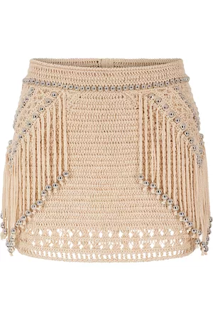 Paco rabanne Women Mini Skirts - Women's Fringe-Detailed Crochet Cotton Mini Skirt - Neutral - XS - Moda Operandi