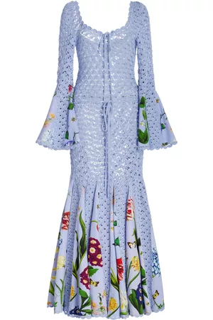 Oscar de la Renta Women Knitted Dresses - Women's Flared-Sleeve Knit Cotton Dress - Print - S - Moda Operandi