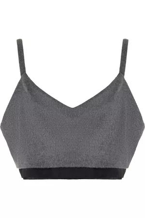 Miu Miu Women Crop Tops - Women's Layered Wool-Cashmere Crop Top - Grey - IT 38 - Moda Operandi