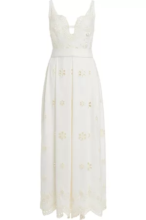 Elie saab Women Midi Dresses - Women's Broderie Anglaise Cady Midi Dress - White - FR 42 - Moda Operandi