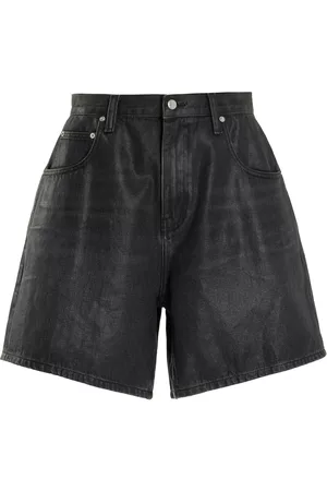 Alexander Wang Women Shorts - Women's Oversized Coated Denim Mini Shorts - Grey - 26 - Moda Operandi