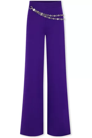 Paco rabanne Women Wide Leg Pants - Women's Chain-Detailed Wool Wide-Leg Pants - Purple - XS - Moda Operandi