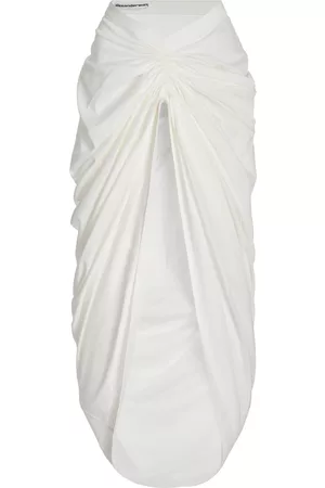 Alexander Wang Women Midi Skirts - Women's Draped Cotton Midi Skirt - White - XS - Moda Operandi