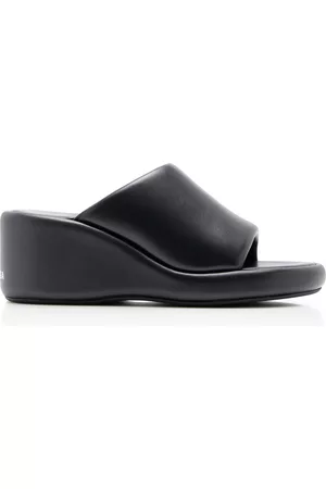 Balenciaga Women Flip Flops - Women's Rise Leather Wedge Slide Sandals - Black - IT 36 - Moda Operandi