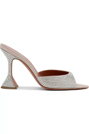 Amina Muaddi Women Sandals - Women's Caroline Crystal-Embellished Satin Sandals - Grey - IT 36 - Moda Operandi