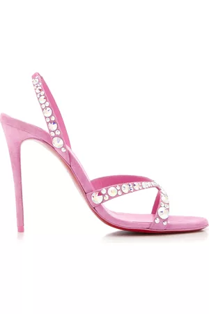 Christian Louboutin Women Sandals - Women's Emilie 100mm Embellished Suede Sandals - Pink - IT 36 - Moda Operandi