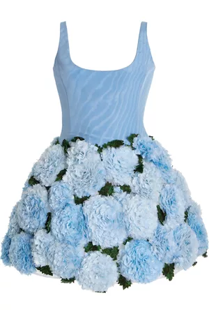 Oscar de la Renta Women Dresses - Women's Hydrangea-Embroidered Cotton-Blend Dress - Blue - US 2 - Moda Operandi