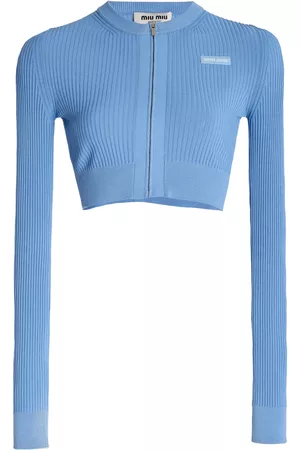 Miu Miu Women Cardigans - Women's Ribbed-Knit Cropped Cardigan - Blue - IT 36 - Moda Operandi
