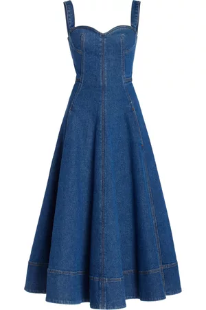 Oscar de la Renta Women Dresses - Women's Sweetheart-Neck Denim Dress - Blue - US 0 - Moda Operandi