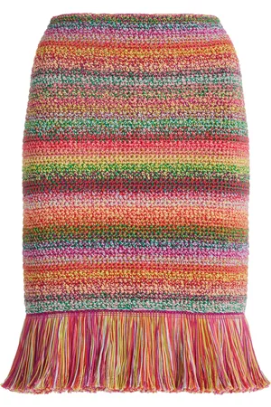 Oscar de la Renta Women Mini Skirts - Women's Fringed Crocheted Cotton Mini Skirt - Stripe - S - Moda Operandi