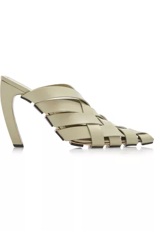 Bottega Veneta Women Sandals - Women's Woven Leather Mules - Khaki - IT 37 - Moda Operandi