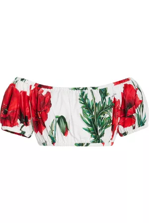 Dolce & Gabbana Women Crop Tops - Women's Poppy Off-Shoulder Cotton Cropped Top - Floral - IT 38 - Moda Operandi
