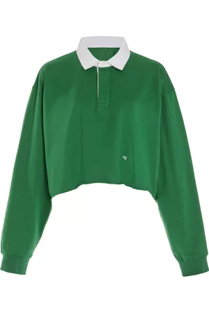 HOMMEGIRLS Women Long Sleeve Polo Shirts - Women's Exclusive Cropped Cotton Polo Shirt - Green - S - Moda Operandi