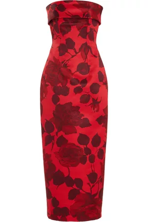 EMILIA WICKSTEAD Women Printed Dresses - Women's Keeley Floral Taffeta-Faille Midi Dress - Red - UK 6 - Moda Operandi