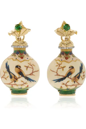 Silvia Furmanovich Marquetry Wood 18K Yellow Gold Diamond; Tourmaline Bottle Earrings
