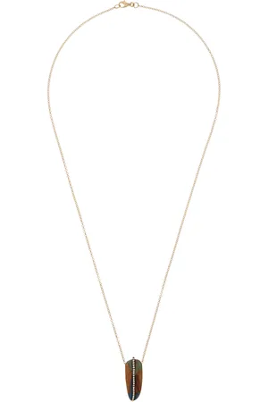 Silvia Furmanovich Marquetry Wood 18K Yellow Gold Diamond Feather Necklace