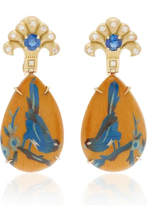 Silvia Furmanovich Marquetry 18K Gold; Diamond; And Blue Sapphire Earrings