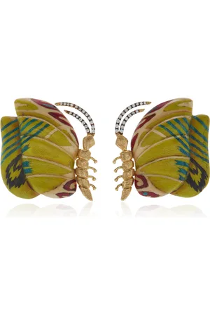 Silvia Furmanovich 18K Yellow Gold Marquetry Wood Earrings