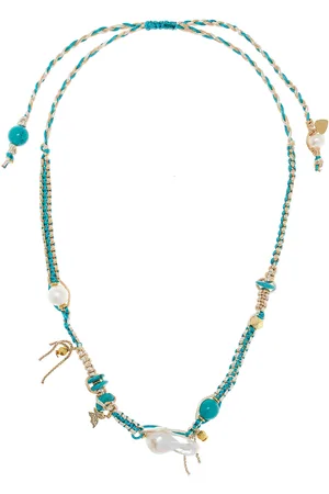 Joie DiGiovanni Sand Knotted Silk Turquoise; And Pearl Necklace