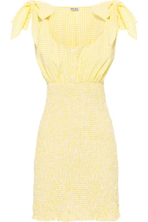 Miu Miu Smocked Checked Cotton Mini Dress