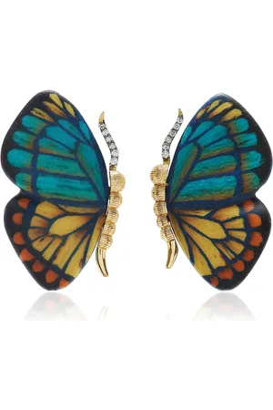 Silvia Furmanovich Mini Butterfly 18K Yellow Gold Marquetry Wood Earrings
